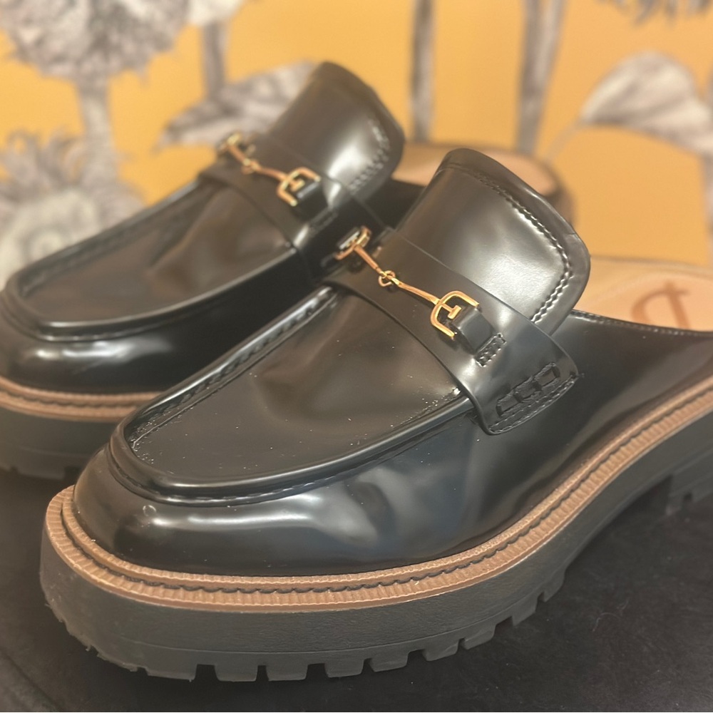 Sam Edelman Black Loafers with Gold Buckle